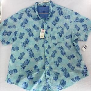 IZOD Men's 2XL Dockside Chambray Pineapple Short Sleeve Button Down Shirt NWT